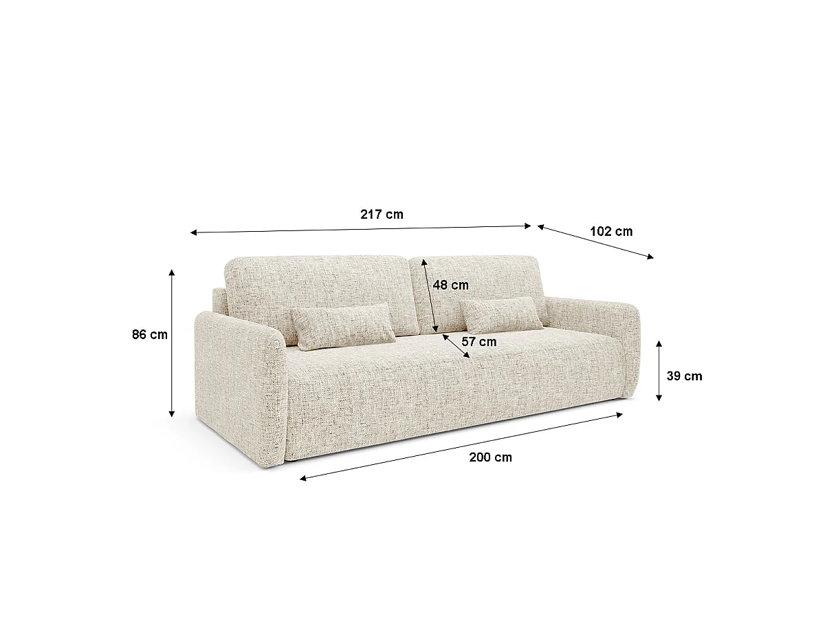Canapé convertible 3 places avec coffre en tissu blanc casse