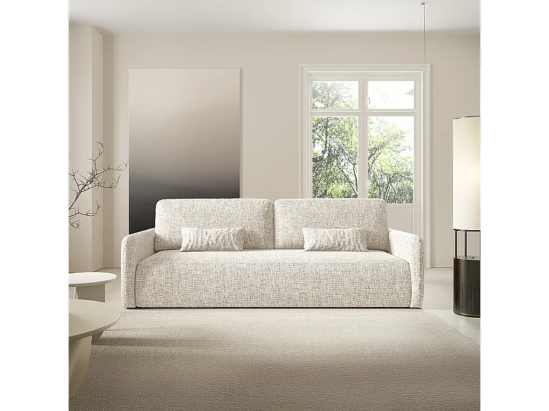 Canapé convertible 3 places avec coffre Lazare Blanc cassé