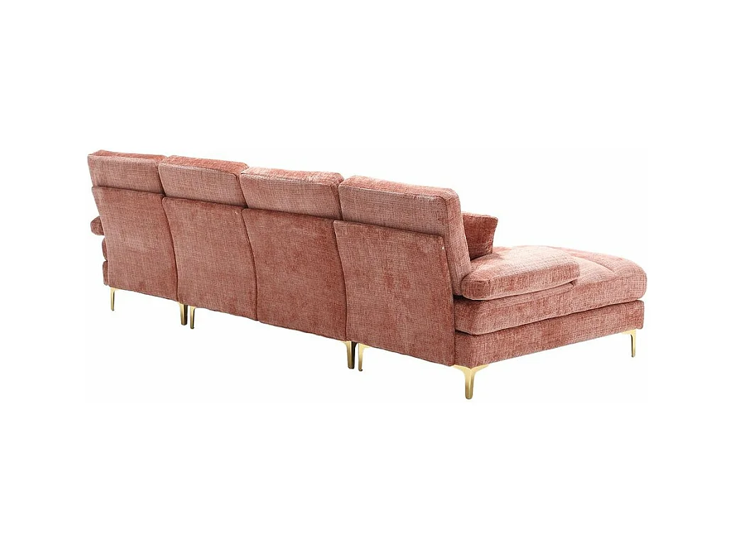 Canapé d'angle moderne en chenille 4 places canapé avec double assise convertible rose