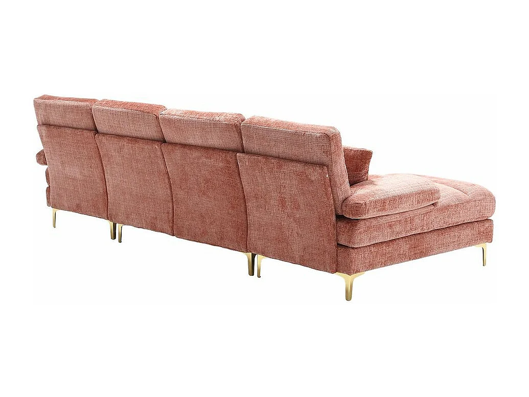 Canapé d'angle moderne en chenille 4 places canapé avec double assise convertible rose
