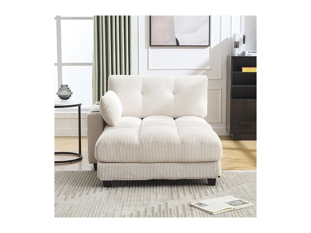 Fauteuil en palmier avec coussins moelleux à rayures accoudoirs avec coussins roulants rabats pour la tête trois porte gobelets et poche latérale couleur beige