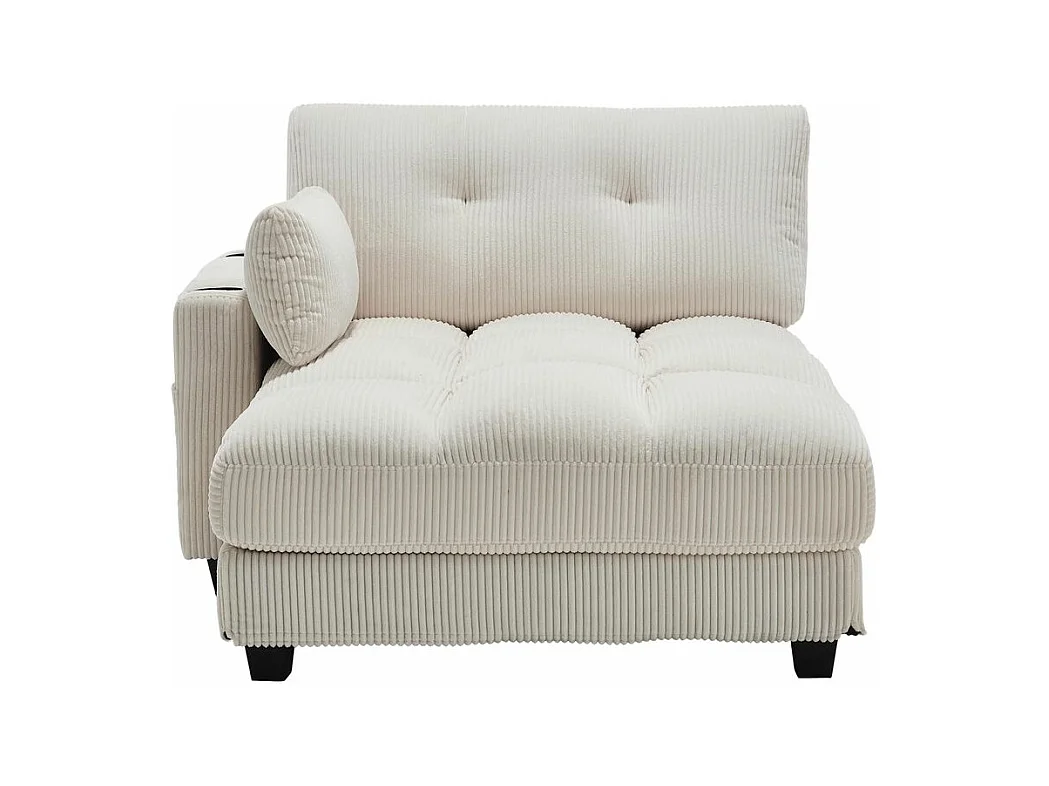 Fauteuil en palmier avec coussins moelleux à rayures accoudoirs avec coussins roulants rabats pour la tête trois porte gobelets et poche latérale couleur beige