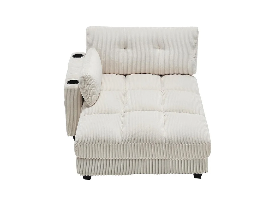 Fauteuil en palmier avec coussins moelleux à rayures accoudoirs avec coussins roulants rabats pour la tête trois porte gobelets et poche latérale couleur beige