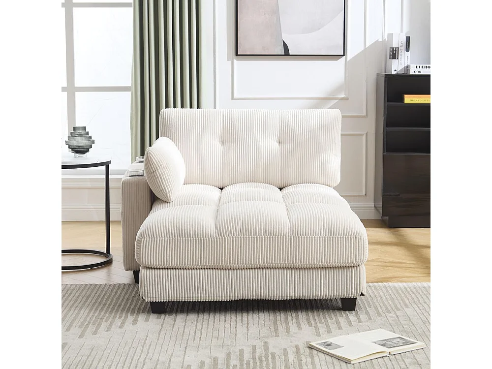 Fauteuil en palmier avec coussins moelleux à rayures accoudoirs avec coussins roulants rabats pour la tête trois porte gobelets et poche latérale couleur beige