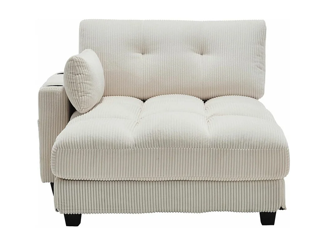 Fauteuil en palmier avec coussins moelleux à rayures accoudoirs avec coussins roulants rabats pour la tête trois porte gobelets et poche latérale couleur beige