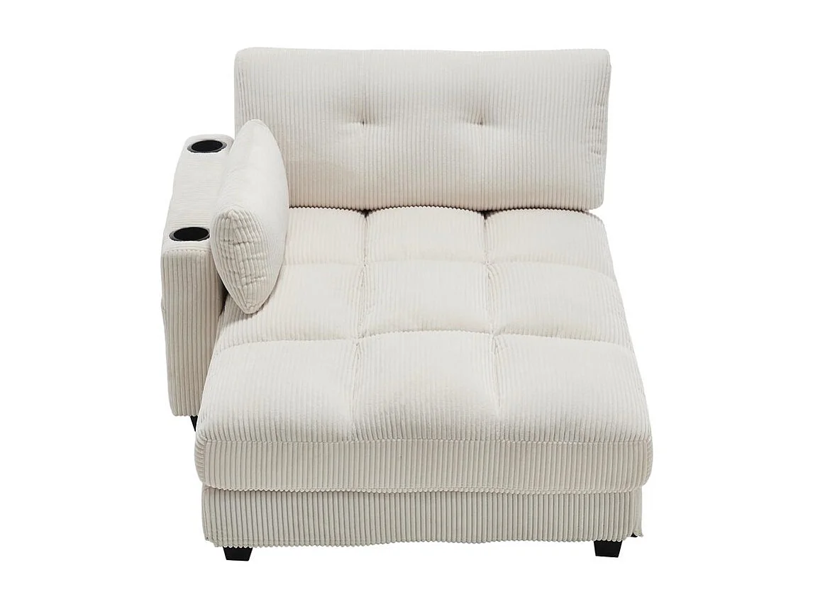 Fauteuil en palmier avec coussins moelleux à rayures accoudoirs avec coussins roulants rabats pour la tête trois porte gobelets et poche latérale couleur beige