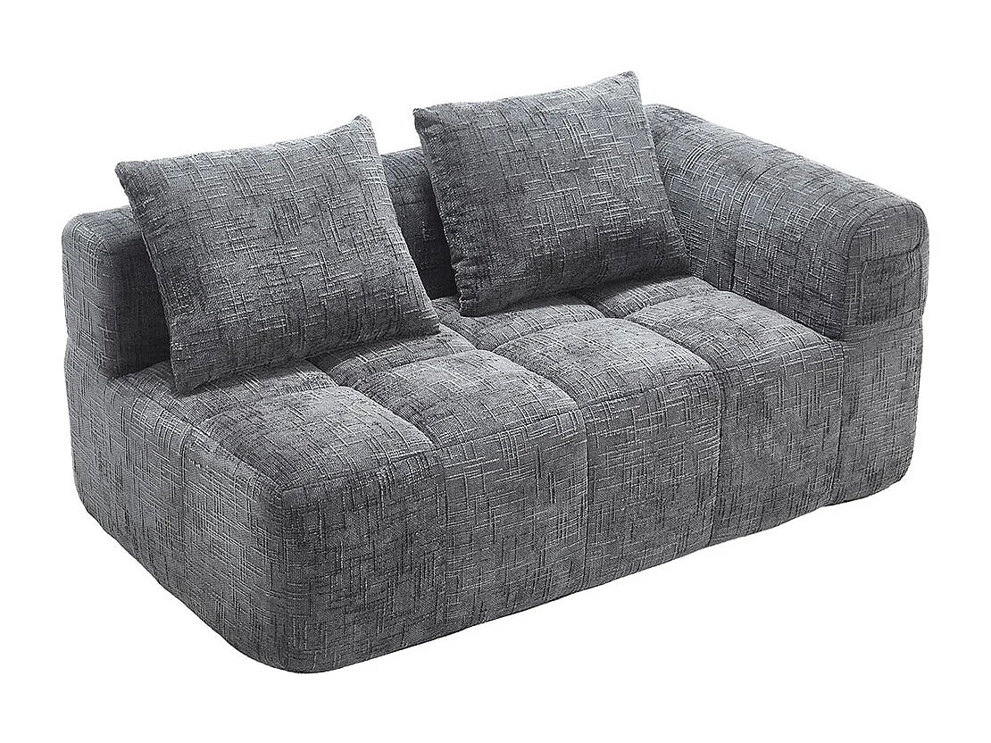 Canapé 2 places sans installation en chenille avec chaise longue accoudoirs coussin et poche latérale pour télécommande couleur gris