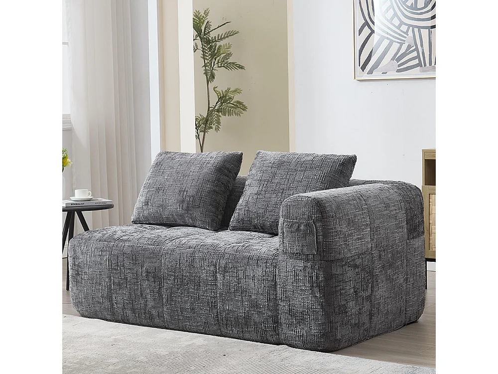 Canapé 2 places sans installation en chenille avec chaise longue accoudoirs coussin et poche latérale pour télécommande couleur gris