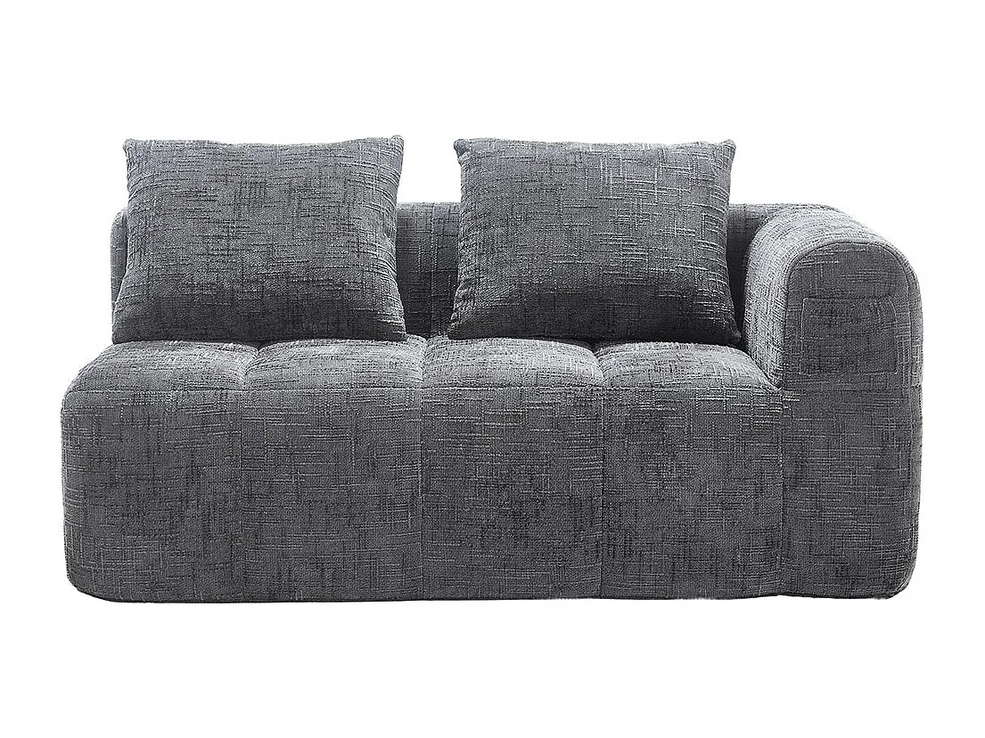 Canapé 2 places sans installation en chenille avec chaise longue accoudoirs coussin et poche latérale pour télécommande couleur gris