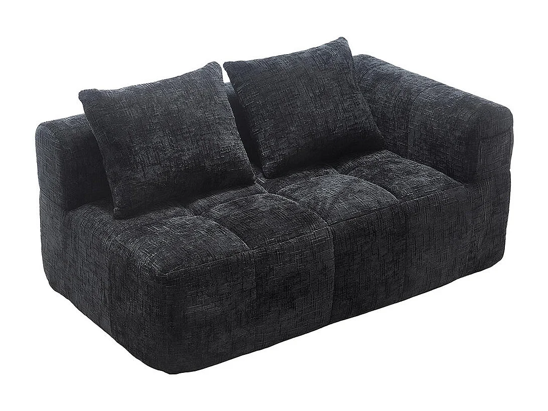 Canapé 2 places sans installation en chenille avec chaise longue accoudoirs coussin et poche latérale pour télécommande couleur noir