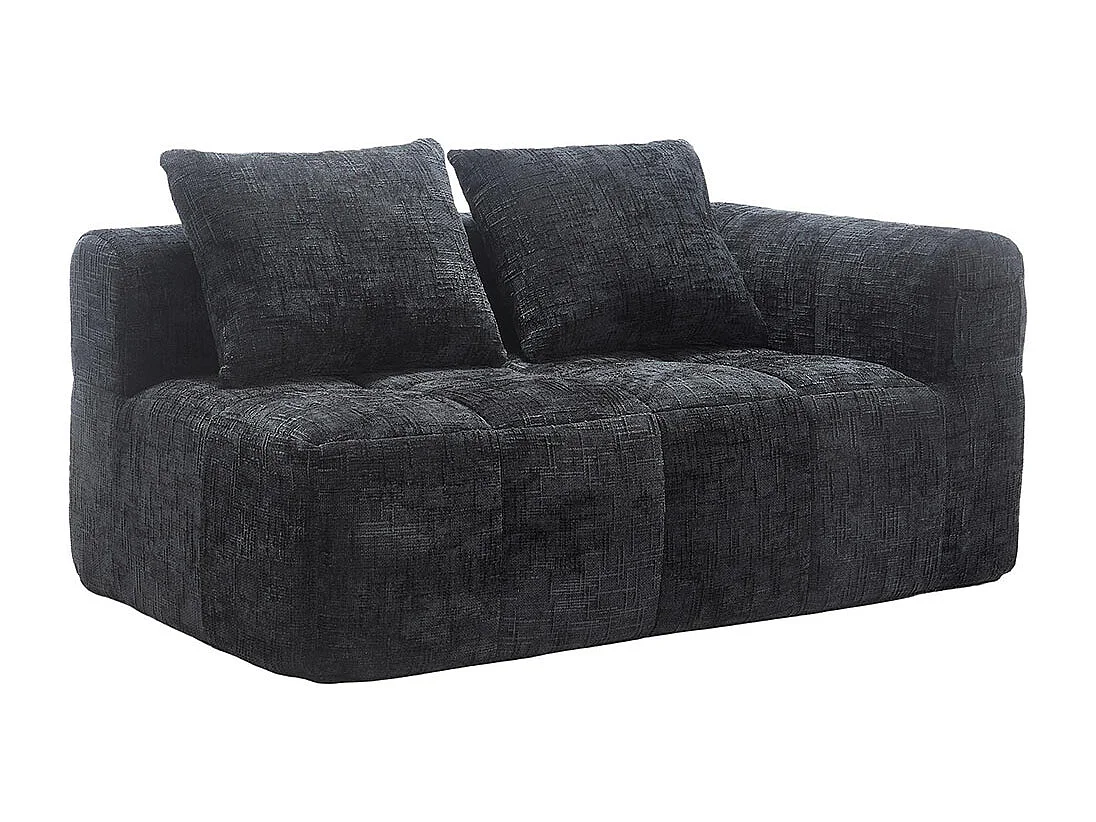 Canapé 2 places sans installation en chenille avec chaise longue accoudoirs coussin et poche latérale pour télécommande couleur noir