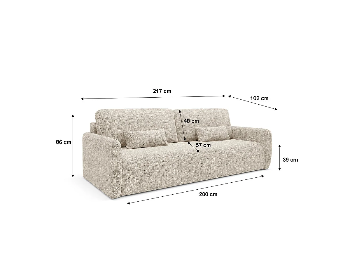 Canapé convertible 3 places avec coffre en tissu gris clair
