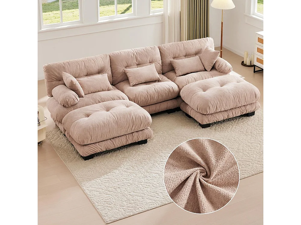 Canapé modulaire canapé d'angle tissu velours et design grand nuage 5 places rembourrage 100 % mousse à mémoire de forme construction robuste kaki