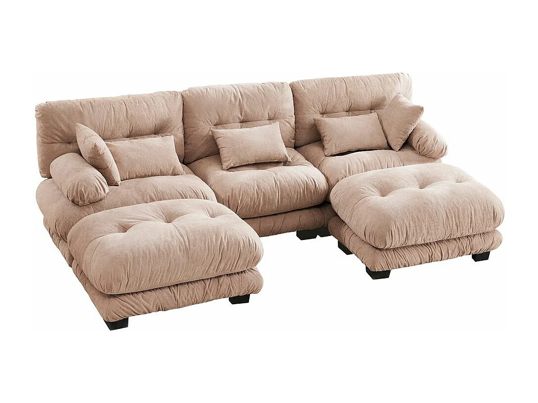 Canapé modulaire canapé d'angle tissu velours et design grand nuage 5 places rembourrage 100 % mousse à mémoire de forme construction robuste kaki