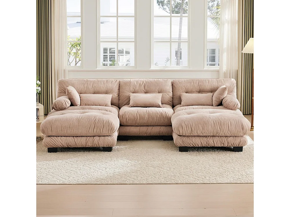 Canapé modulaire canapé d'angle tissu velours et design grand nuage 5 places rembourrage 100 % mousse à mémoire de forme construction robuste kaki