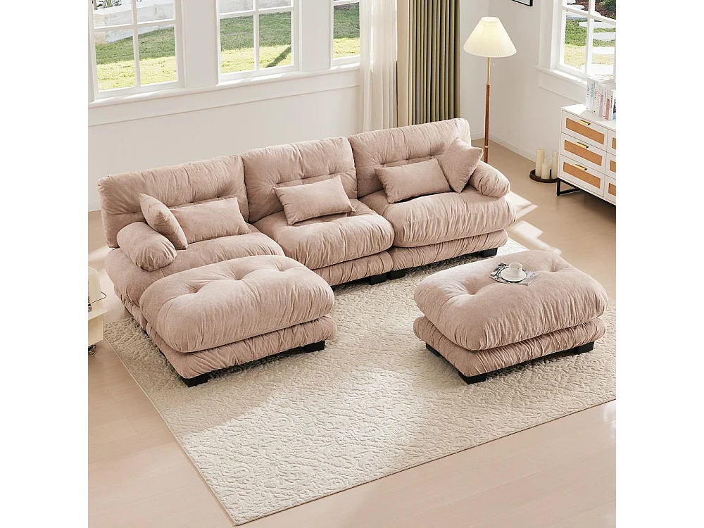 Canapé modulaire canapé d'angle tissu velours et design grand nuage 5 places rembourrage 100 % mousse à mémoire de forme construction robuste kaki