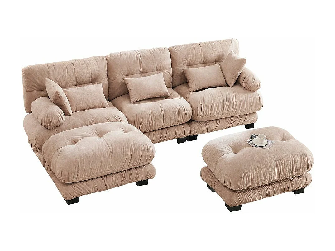 Canapé modulaire canapé d'angle tissu velours et design grand nuage 5 places rembourrage 100 % mousse à mémoire de forme construction robuste kaki