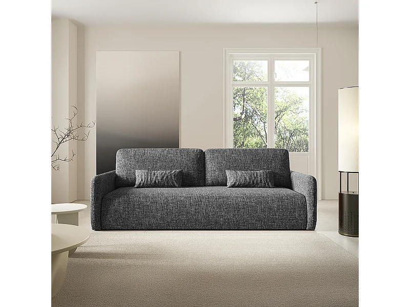 Canapé convertible 3 places avec coffre Lazare Gris foncé