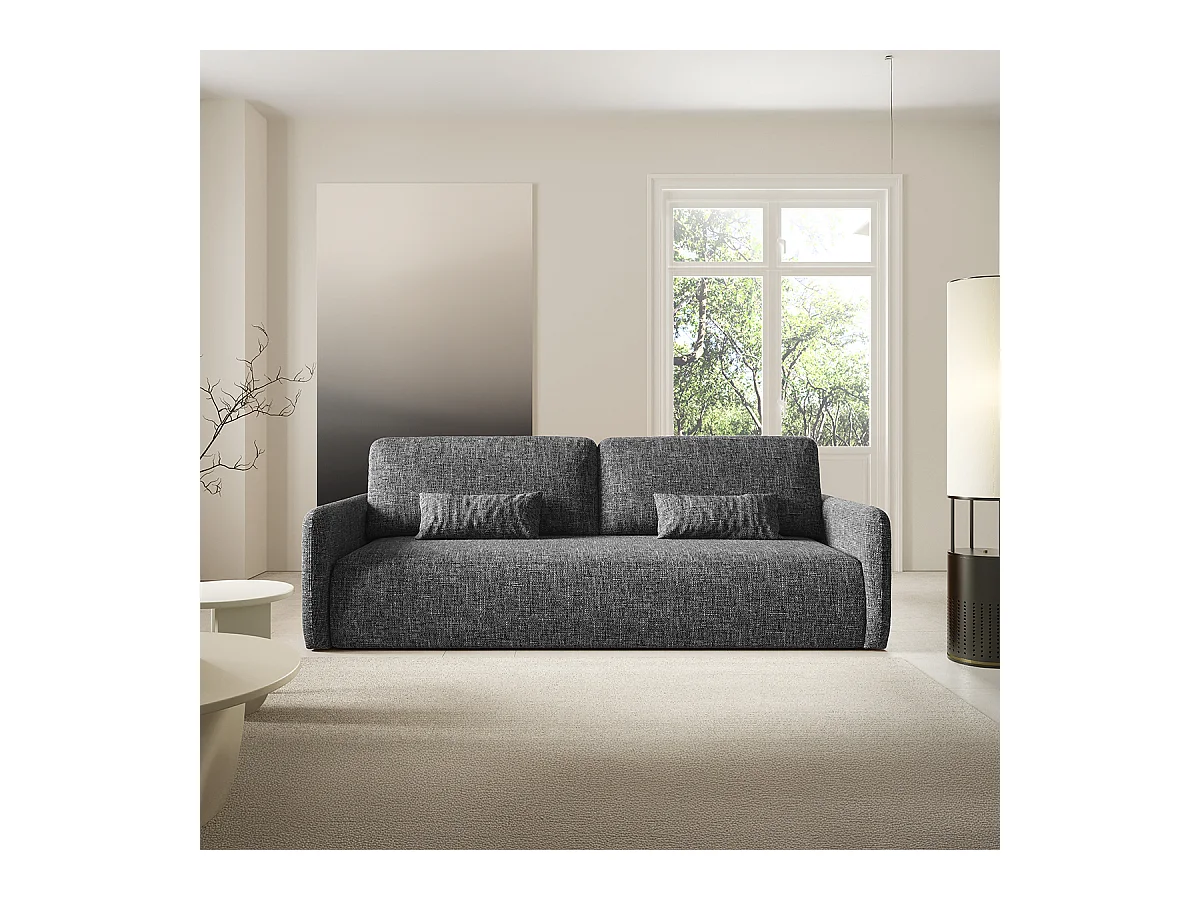 Canapé convertible 3 places avec coffre Lazare Gris foncé