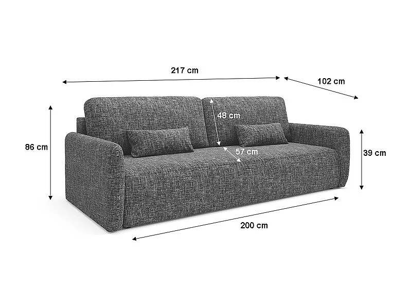 Canapé convertible 3 places avec coffre Lazare Gris foncé