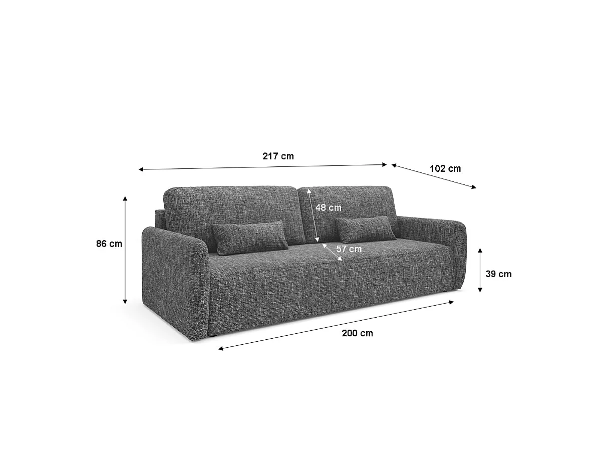 Canapé convertible 3 places avec coffre en tissu gris foncé
