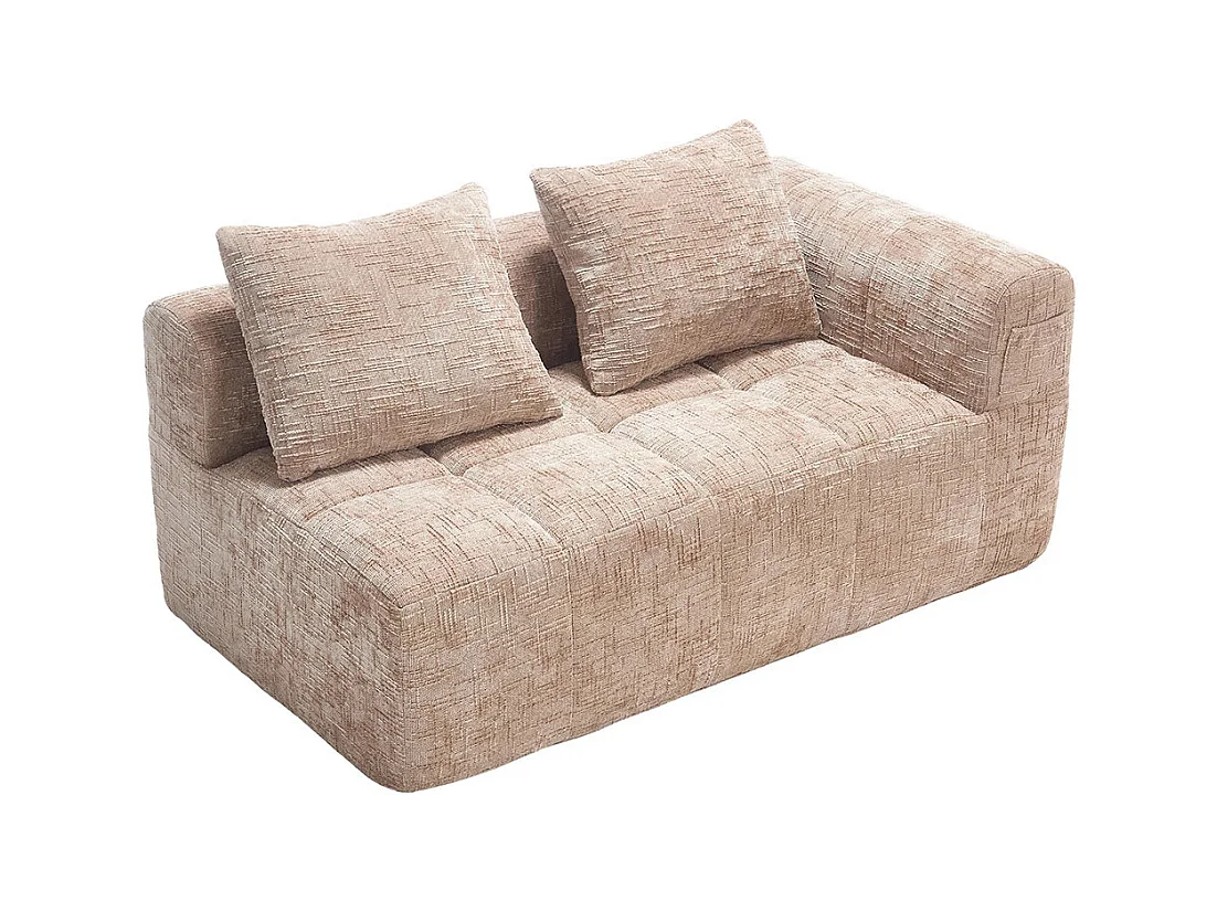 Canapé 2 places sans installation en chenille avec chaise longue accoudoirs coussin et poche latérale pour télécommande couleur kaki