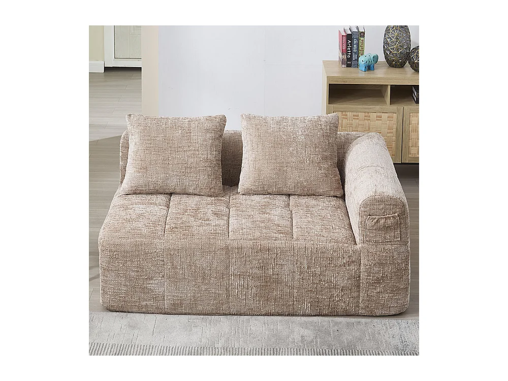 Canapé 2 places sans installation en chenille avec chaise longue accoudoirs coussin et poche latérale pour télécommande couleur kaki