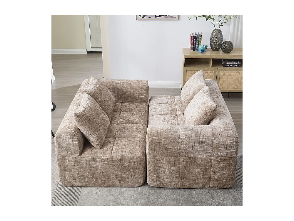 Canapé 2 places sans installation en chenille avec chaise longue accoudoirs coussin et poche latérale pour télécommande couleur kaki