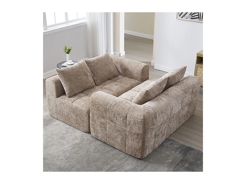 Canapé 2 places sans installation en chenille avec chaise longue accoudoirs coussin et poche latérale pour télécommande couleur kaki