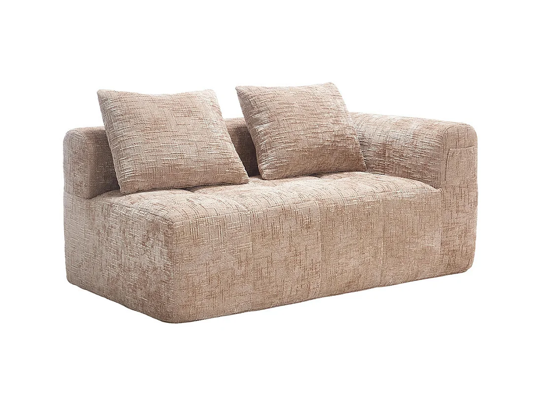 Canapé 2 places sans installation en chenille avec chaise longue accoudoirs coussin et poche latérale pour télécommande couleur kaki