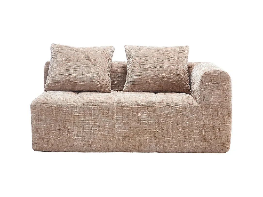 Canapé 2 places sans installation en chenille avec chaise longue accoudoirs coussin et poche latérale pour télécommande couleur kaki