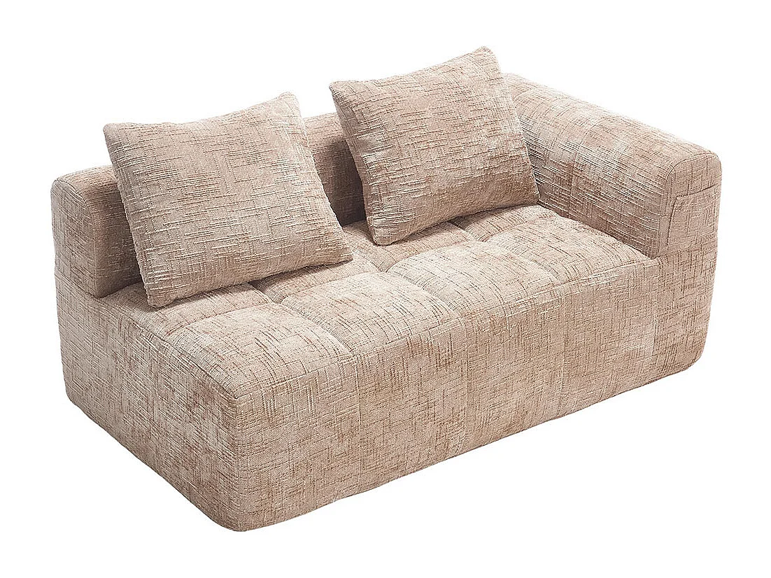 Canapé 2 places sans installation en chenille avec chaise longue accoudoirs coussin et poche latérale pour télécommande couleur kaki