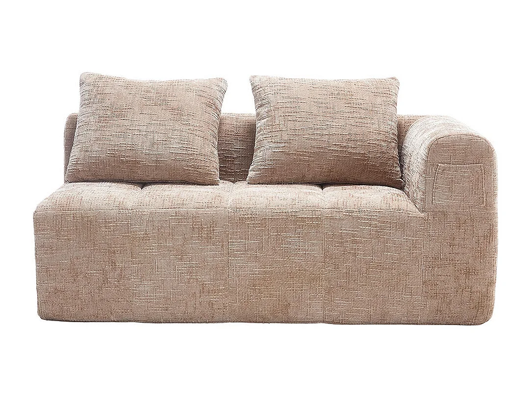 Canapé 2 places sans installation en chenille avec chaise longue accoudoirs coussin et poche latérale pour télécommande couleur kaki