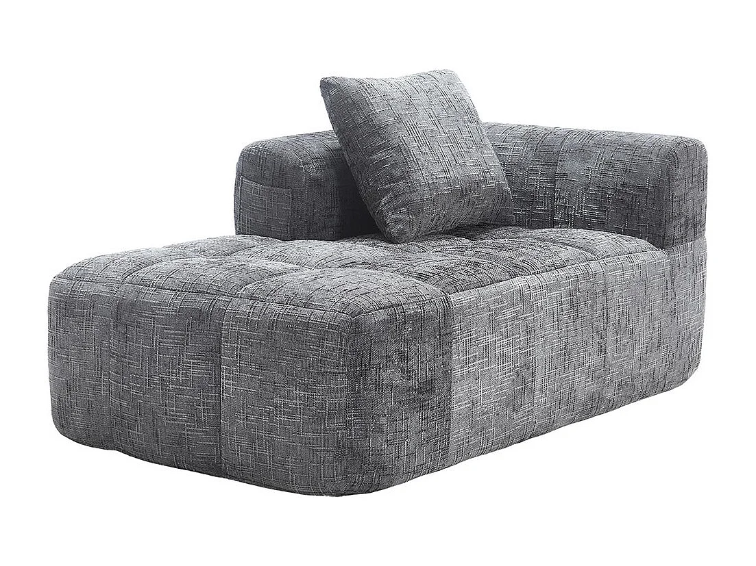 Canapé 1 places sans installation en chenille avec chaise longue accoudoirs coussin et poche latérale pour télécommande couleur gris