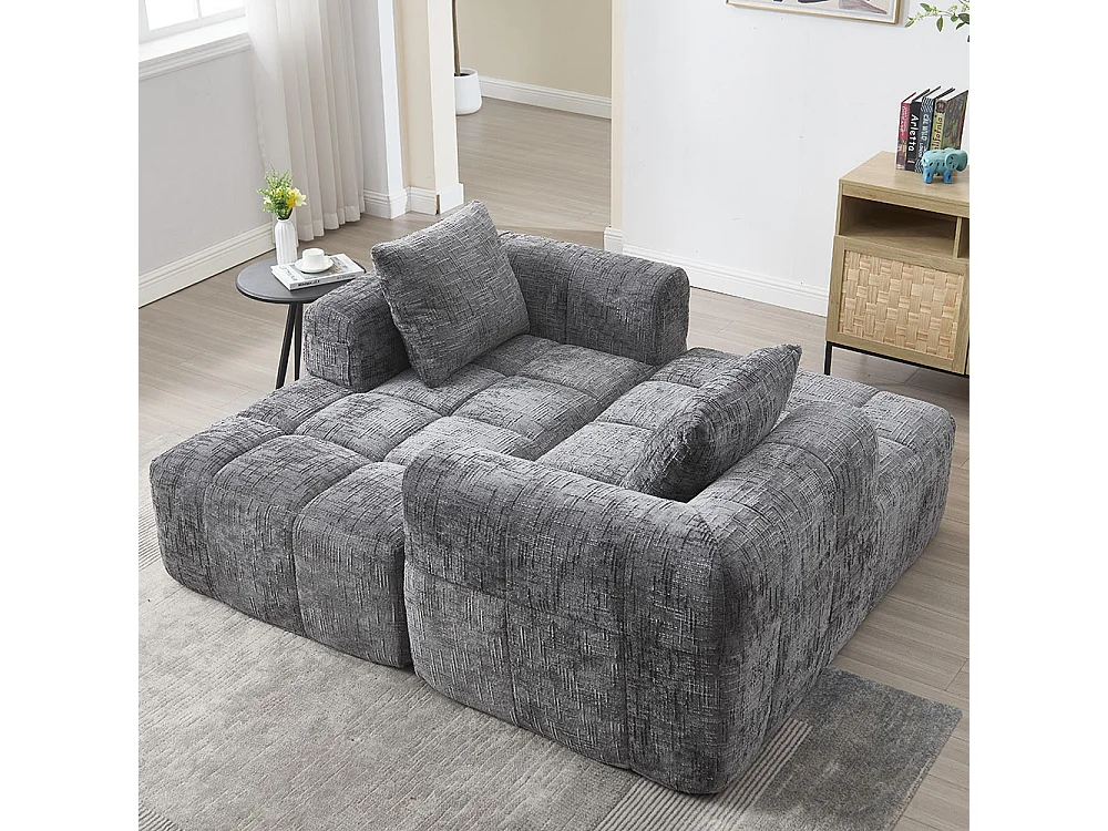 Canapé 1 places sans installation en chenille avec chaise longue accoudoirs coussin et poche latérale pour télécommande couleur gris