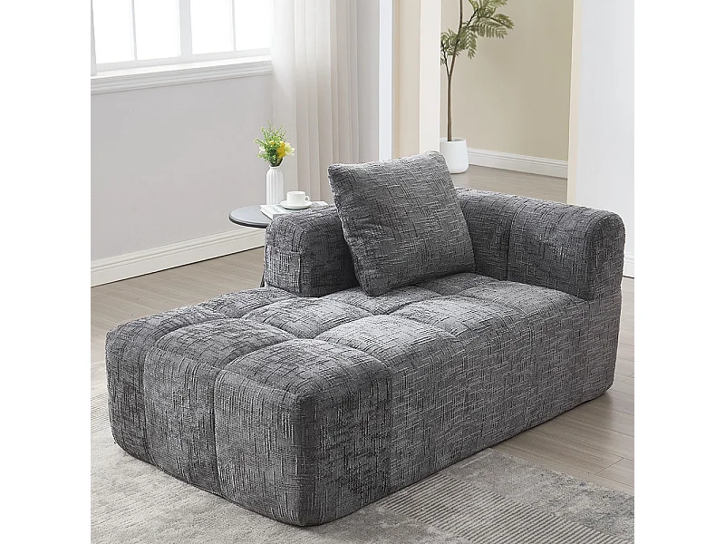 Canapé 1 places sans installation en chenille avec chaise longue accoudoirs coussin et poche latérale pour télécommande couleur gris