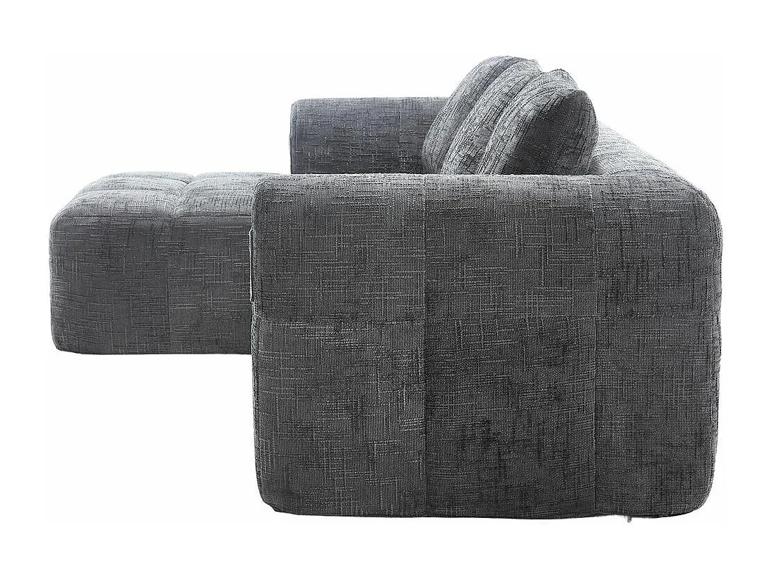 Canapé modulaire 3 places sans installation en chenille avec chaise longue accoudoirs trois coussins et poche latérale pour télécommande couleur gris
