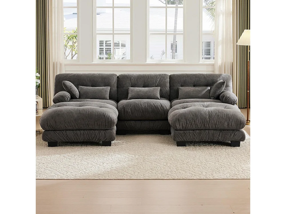 Canapé modulaire canapé d'angle tissu velours et design grand nuage 5 places rembourrage 100 % mousse à mémoire de forme construction robuste gris foncé