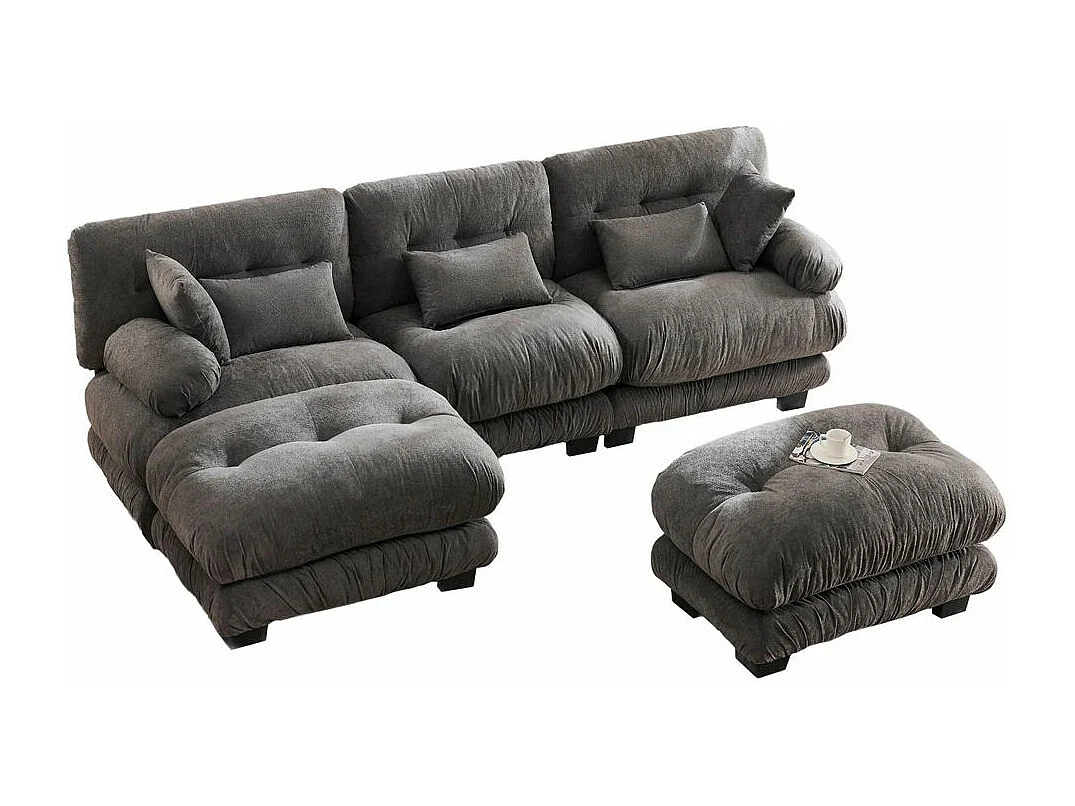 Canapé modulaire canapé d'angle tissu velours et design grand nuage 5 places rembourrage 100 % mousse à mémoire de forme construction robuste gris foncé