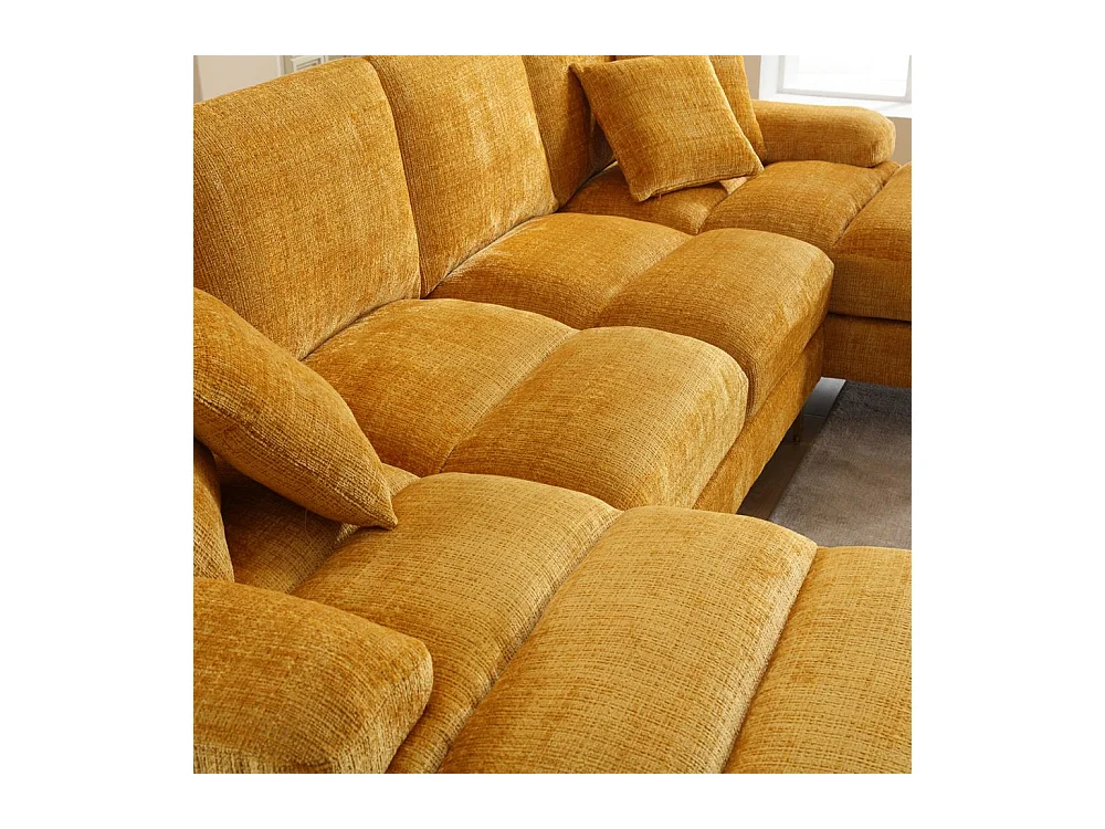 Canapé d'angle moderne en chenille 4 places canapé avec double assise convertible moutarde