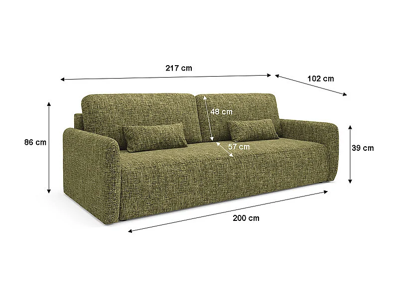 Canapé convertible 3 places avec coffre Lazare Vert