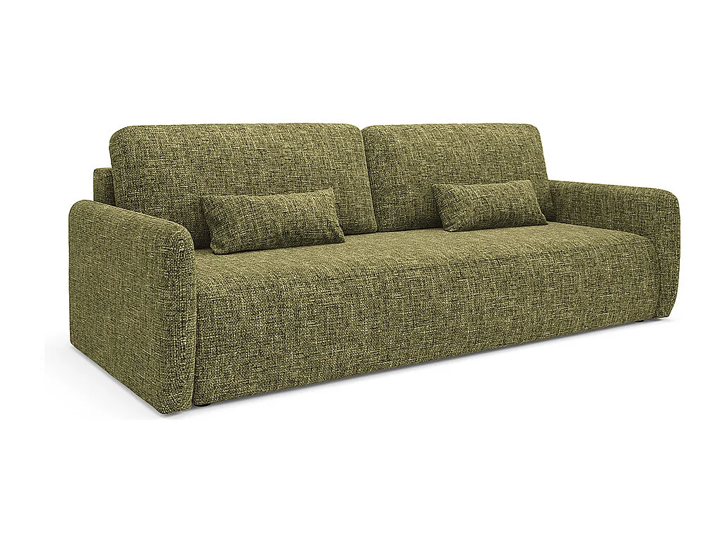 Canapé convertible 3 places avec coffre en tissu vert LAZARE