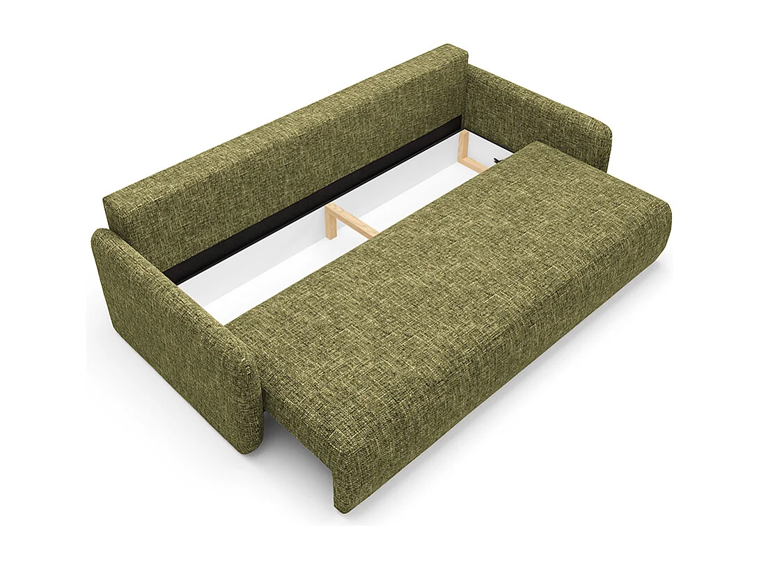 Canapé convertible 3 places avec coffre en tissu vert LAZARE