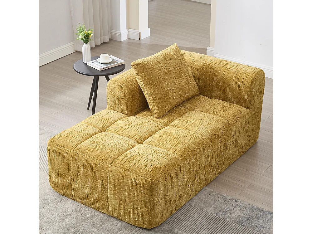 Canapé 1 places sans installation en chenille avec chaise longue accoudoirs coussin et poche latérale pour télécommande couleur jaune