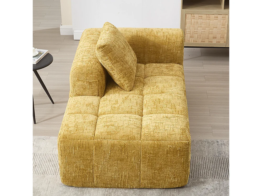 Canapé 1 places sans installation en chenille avec chaise longue accoudoirs coussin et poche latérale pour télécommande couleur jaune
