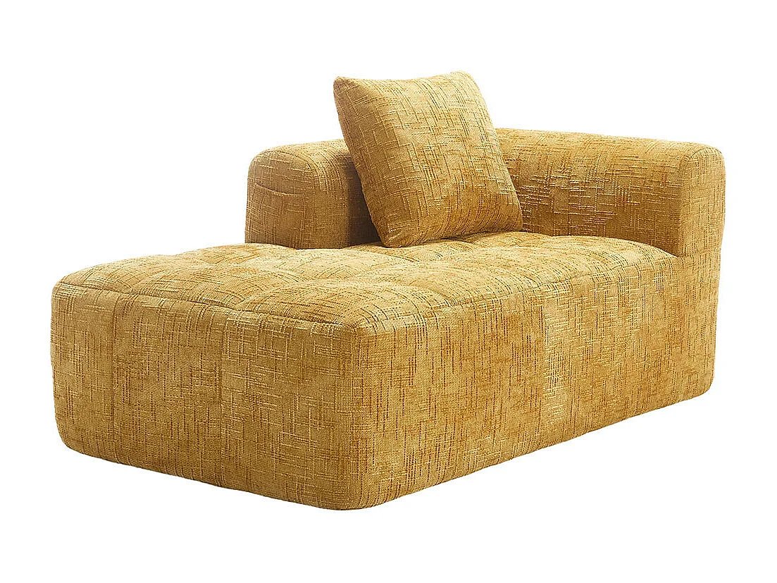 Canapé 1 places sans installation en chenille avec chaise longue accoudoirs coussin et poche latérale pour télécommande couleur jaune