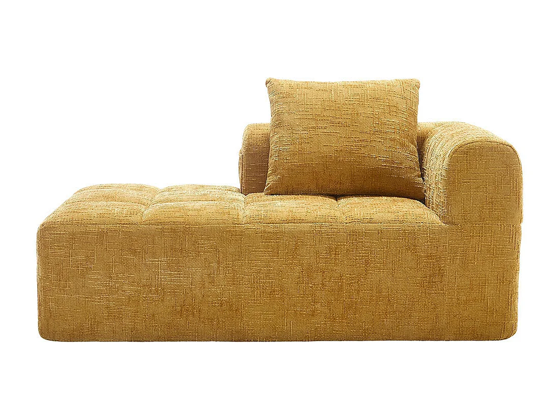 Canapé 1 places sans installation en chenille avec chaise longue accoudoirs coussin et poche latérale pour télécommande couleur jaune