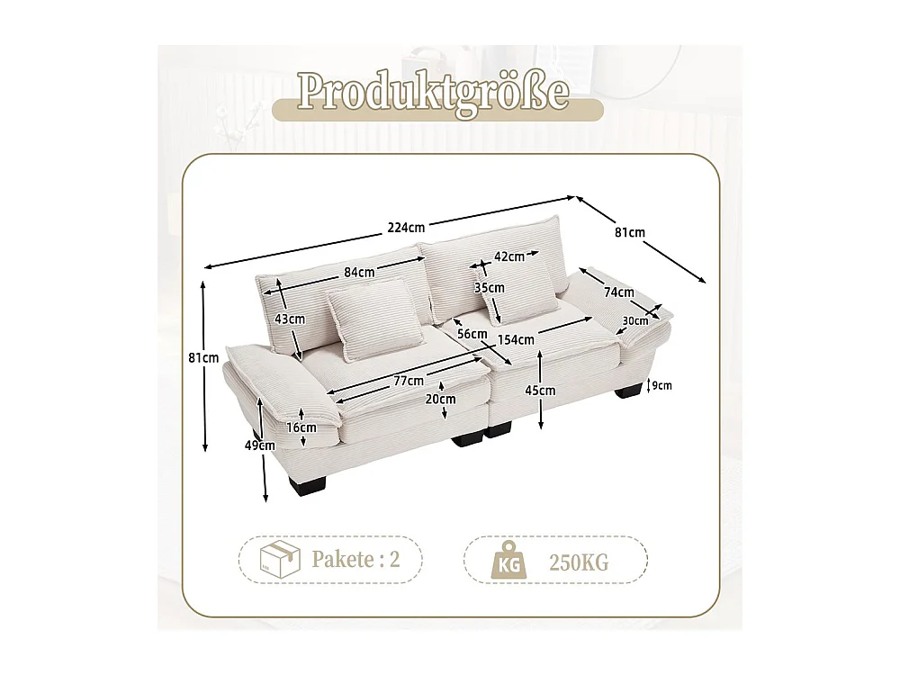 Canapé droit double moderne avec un matelas un coussin suffisant confortable mais spacieux beige