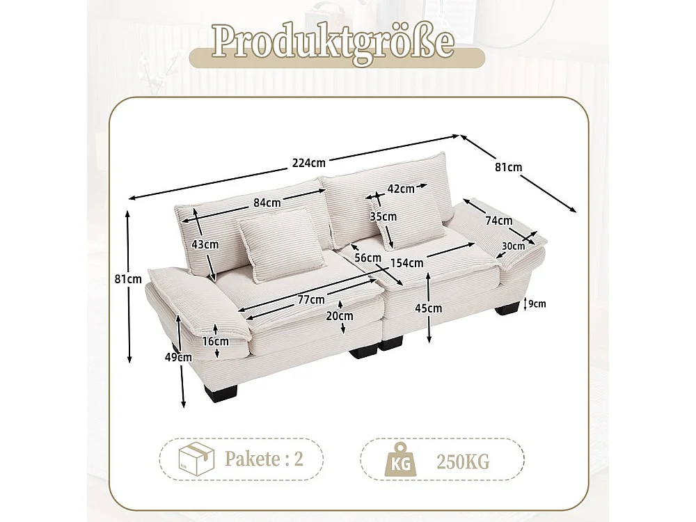 Canapé droit double moderne avec un matelas un coussin suffisant confortable mais spacieux beige