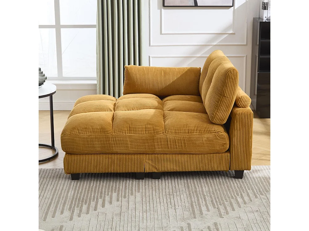 Fauteuil en palmier avec coussins moelleux à rayures accoudoirs avec coussins roulants rabats pour la tête trois porte gobelets et poche latérale couleur moutarde